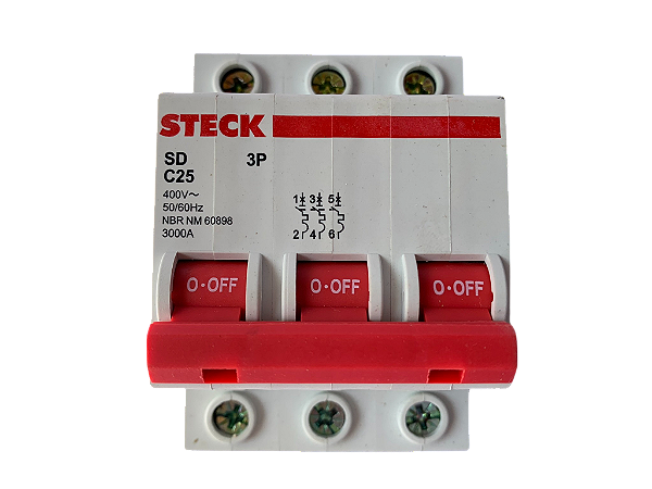 4 pçs Disjuntor tripolar 25A curva C 3kA SDD63C25 Steck