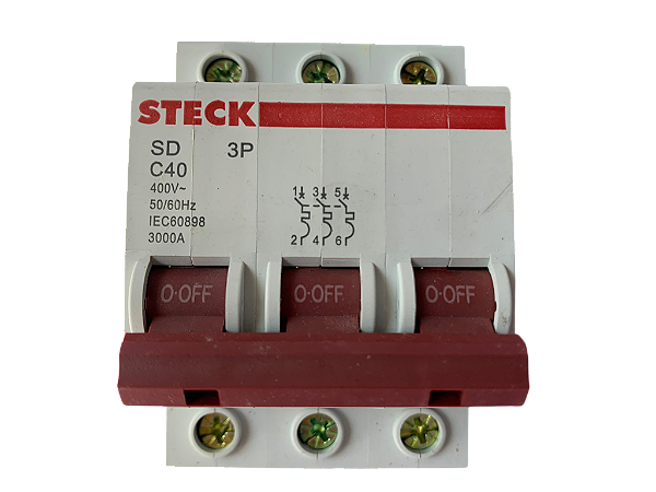 4 pçs Disjuntor tripolar 40A curva C 3kA SD-63C40 Steck