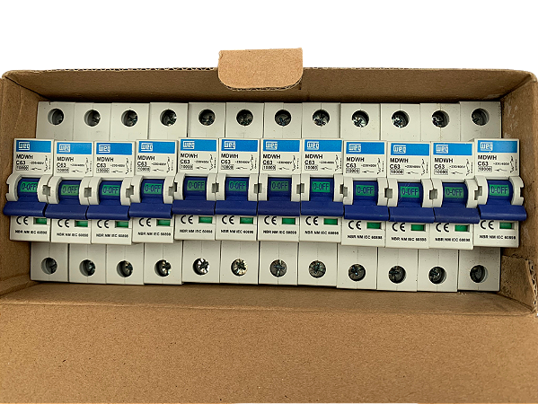 12 Pçs Minidisjuntor Monopolar 63A 10kA MDWHC631 11422727 Weg