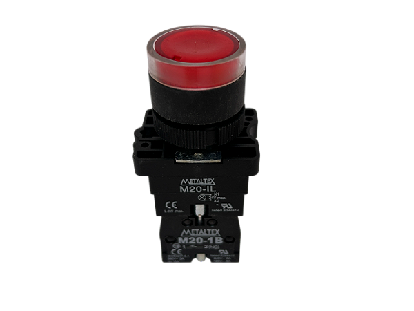 Pulsador iluminado vermelho 24V 1NA+1NF P20IGR-R7-1C Metaltex