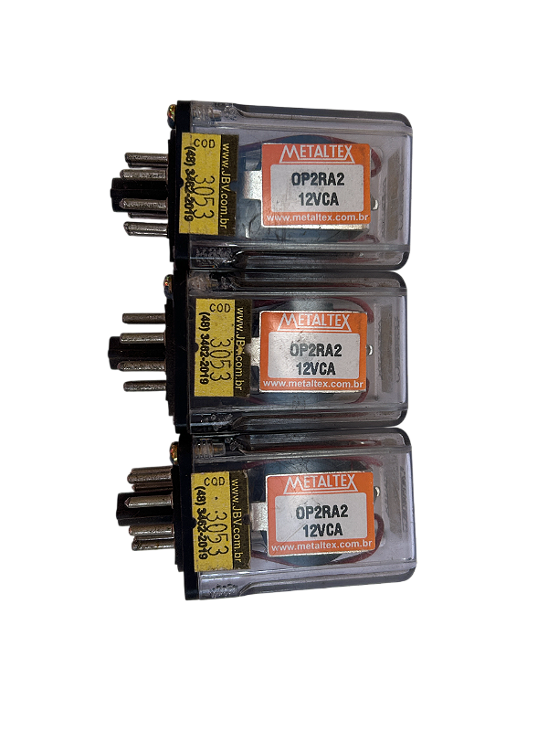 Relé industrial 2 cont. reversíveis 12VCA 12A 8 pinos OP2RA2