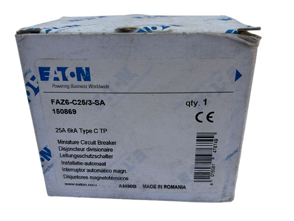Disjuntor tripolar 25A curva C 6kA FAZ6-C25/3 150869 Eaton