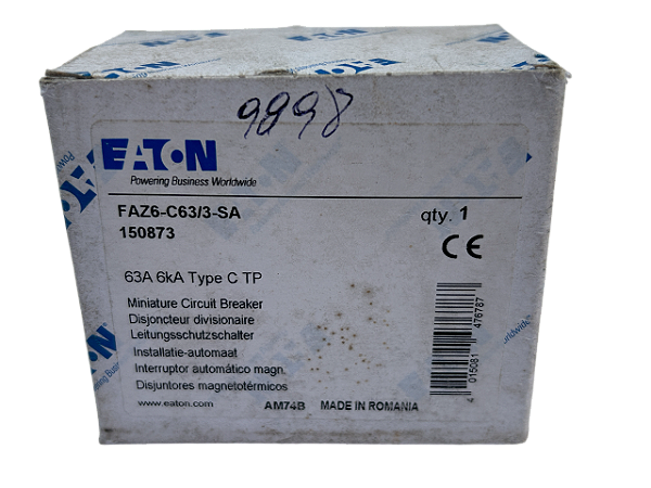 Disjuntor tripolar 63A curva C 6kA FAZ6-C63/3-SA 150873 Eaton