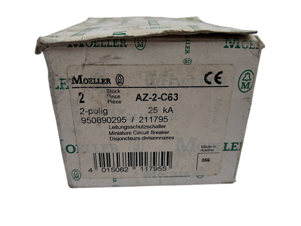 Disjuntor bipolar 63A curva C 25kA AZ-2-C63 Moeller