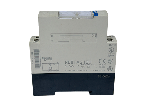 Rele temporizador eletrônico 3s-300s 24VCC/VCA 110-240VCA RE8TA21BU Telemecanique
