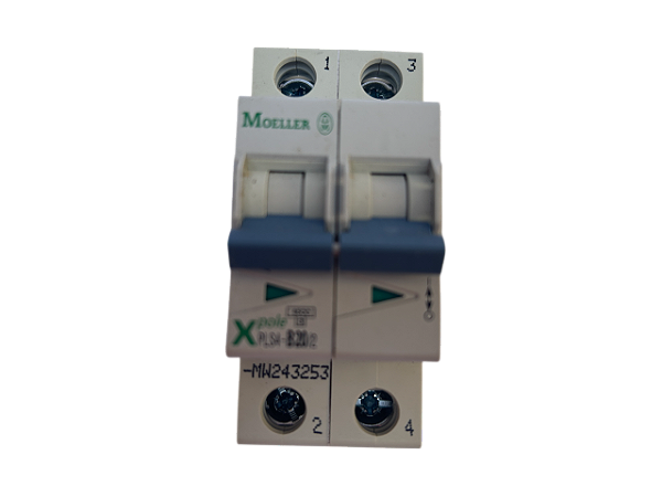Disjuntor bipolar 20A curva B 4,5kA PLS4-B20/2-MW 243253 Moeller