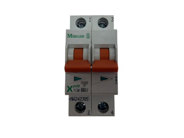 Disjuntor bipolar 63A curva B 10kA PLSM-B63/2-MW 242385 Moeller
