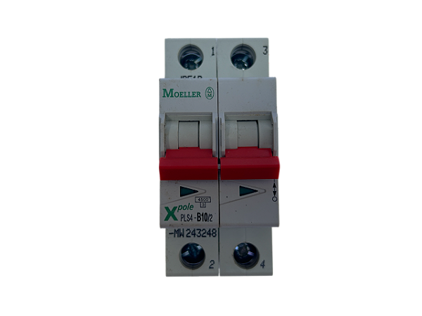 Disjuntor bipolar 10A curva B 4,5kA PLS4-B10/2-MW 243248 Moeller