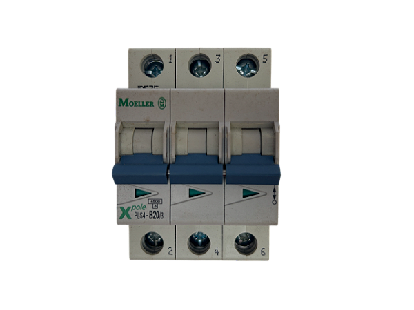 Disjuntor tripolar 20A curva B 4,5kA PLS4-B20/3-MW 243301 Moeller