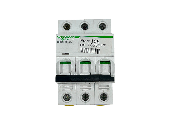 Mini Disjuntor Acti9 IC60N 3P, 10A, Curva D, 10kA em 380/415VCA A9F75310 Schneider