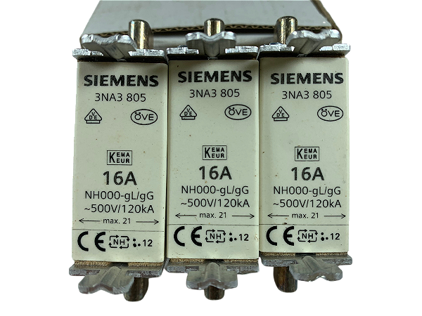 3pçs Fusivel NH000 16A gG 3NA3805 Siemens