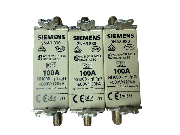 3 pçs Fusivel NH000 100A gG 3NA3830 Siemens