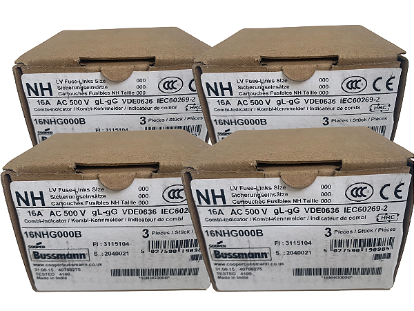 12 pçs Fusivel NH000 16A 500V gL/gG 16NHG000B Bussmann
