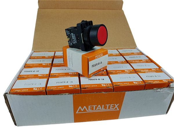 10 pçs Botão de Comando Pulsante 22mm Vermelho 1NA P20AFR-R-1A Metaltex