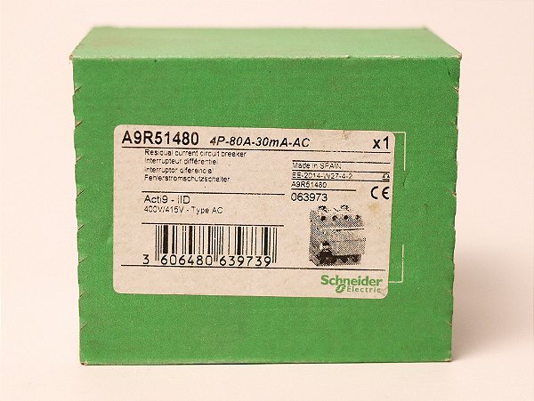Interruptor Diferencial Residual tetrapolar 80A 30mA A9R51480 Schneider Electric