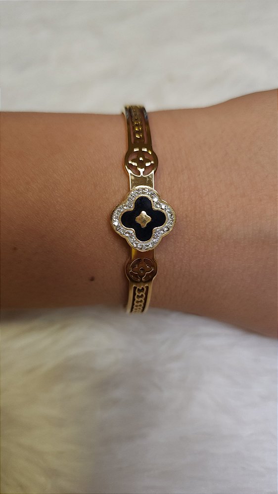 Bracelete vintage preta com cristais