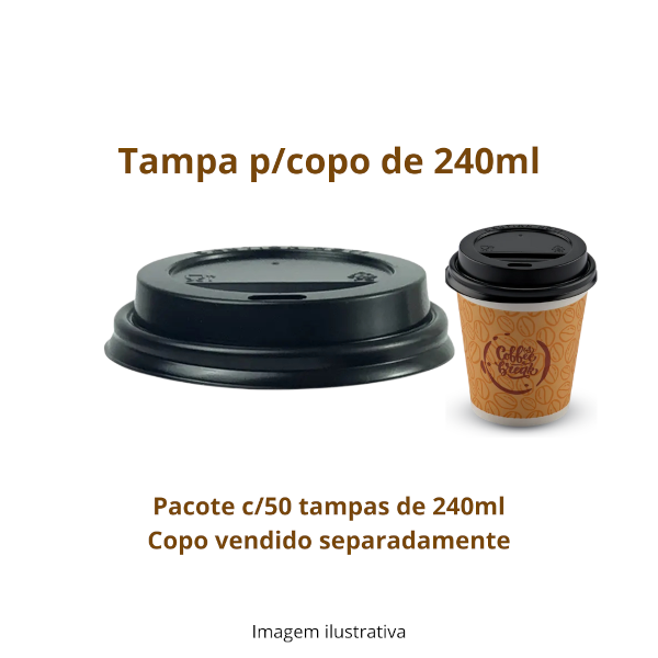 Tampa p/Copo Térmico de Papel 240ml - pacote c/50un