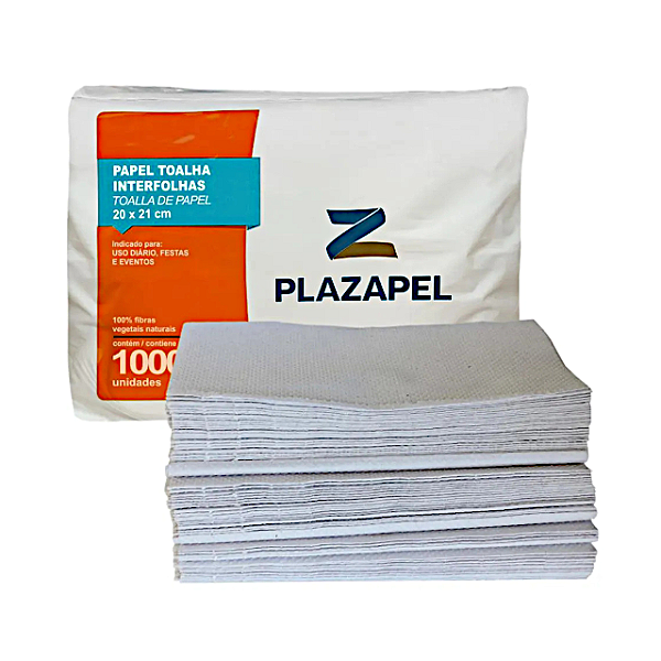 Papel Toalha Interfolha 20x21cm Branco - Pacote c/1000 Folhas