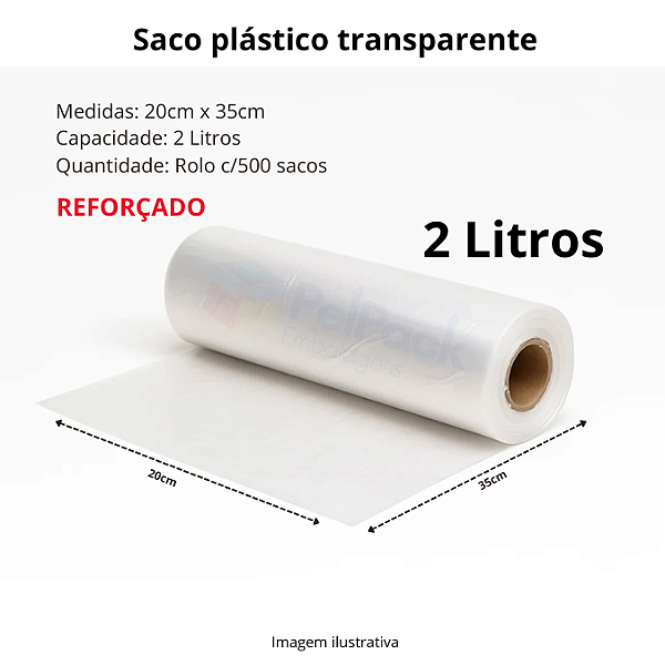 Saco Plástico 2 Litros (20cm x 35cm) Reforçado – Bobina Picotada com 500 Unidades