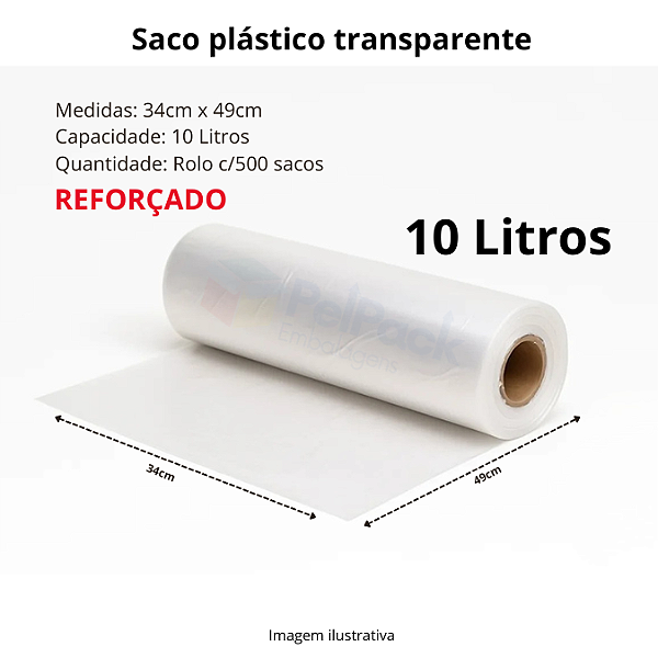 Saco Plástico 10 Litros (20cm x 35cm) Reforçado – Bobina Picotada com 500 Unidades