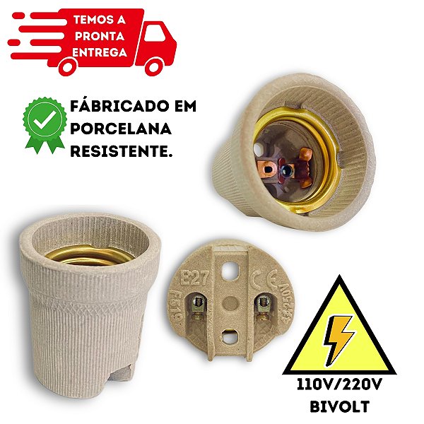 Bocal Soquete E-27 De Porcelana P/ Lampadas Até 100W KIT