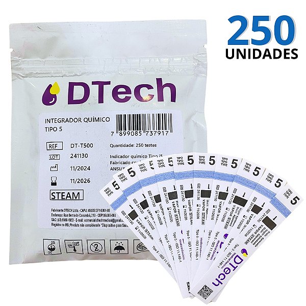 Teste Integrador Químico Indicador P/Validar Esterilização a Vapor Em Autoclave DTech 250 Unid