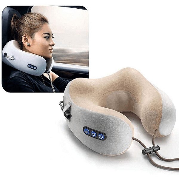 Almofada Massageador Pescoço Massagem Bateria USB Relaxante Infra Vermelho Anti Estresse