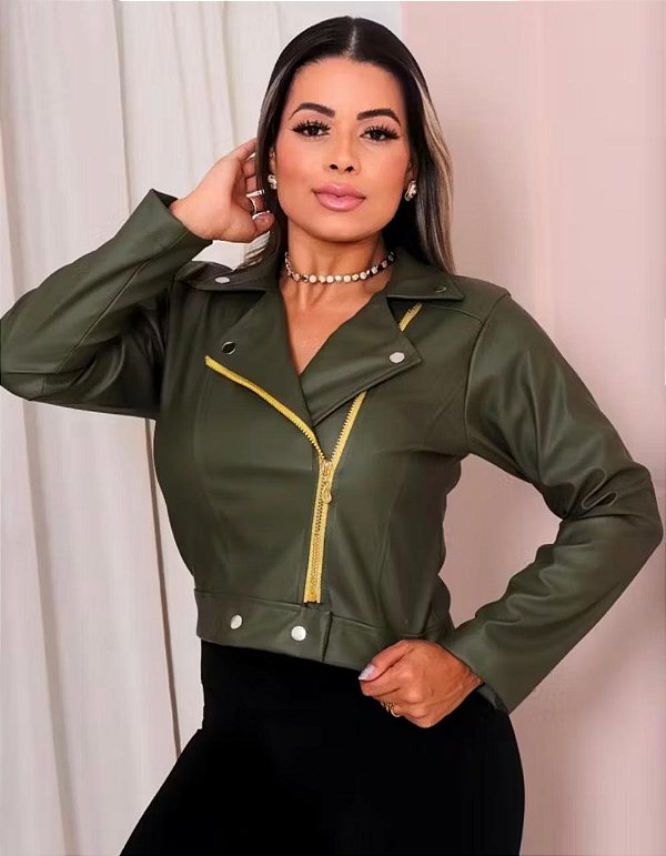 Jaqueta Biker Feminina Couro Fake Forrada