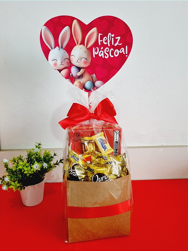Caixa Presente + bombons + coração personalizado