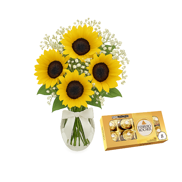 Arranjo de Girassól com Ferrero Rocher