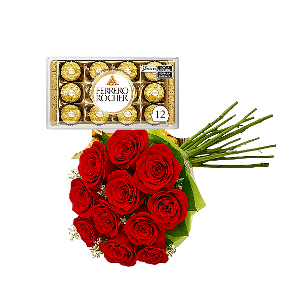 Buquê de 10 Rosas e Ferrero Rocher