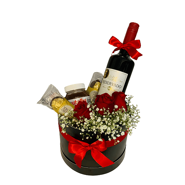 Box com Rosas Chocolates e Vinho