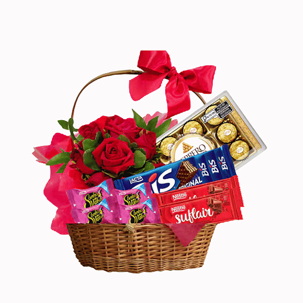 Cesta de Rosas com Chocolate