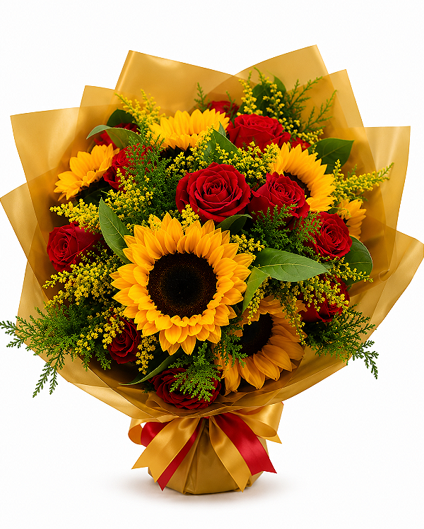 Buquê Premium de Girassóis e Rosas