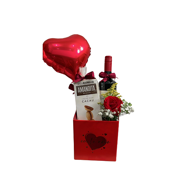Box Amor & Sabor – Vinho, Rosa, Amandita e Balão