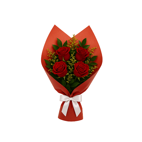 Buquê com 4 Rosas Vermelhas