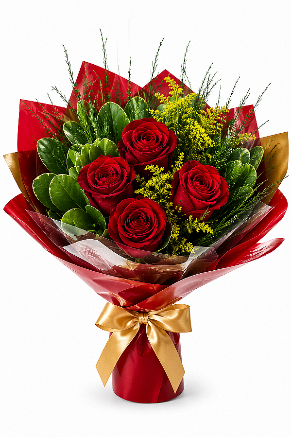 Buquê com 4 Rosas Vermelhas