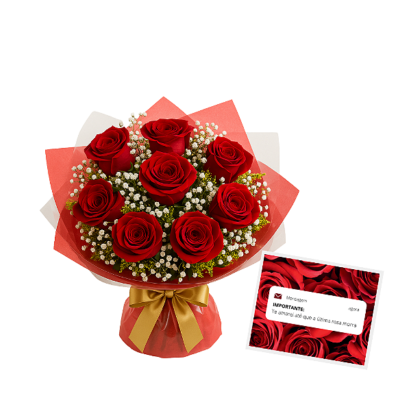 Buquê “Te Amarei Até a Última Rosa” com 8 Rosas Vermelhas