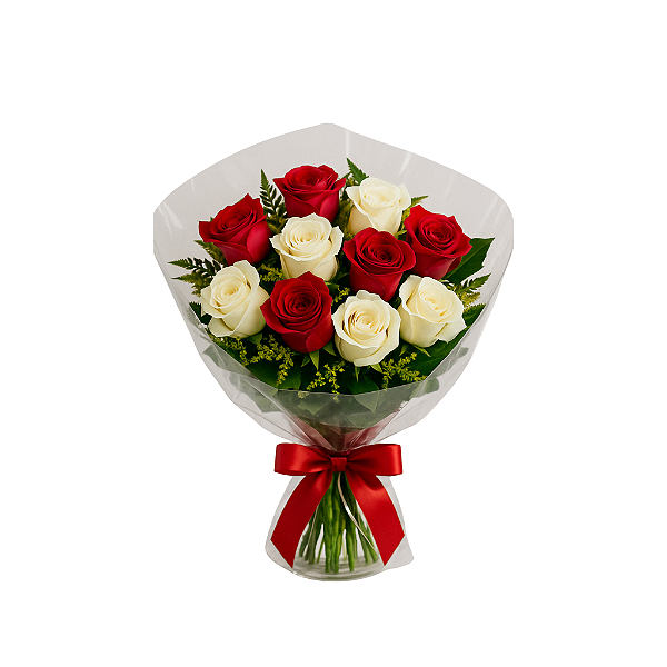 Buquê Rosas Vermelhas e Brancas