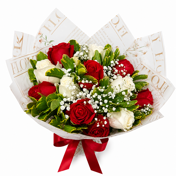 Buquê Rosas Vermelhas e Brancas