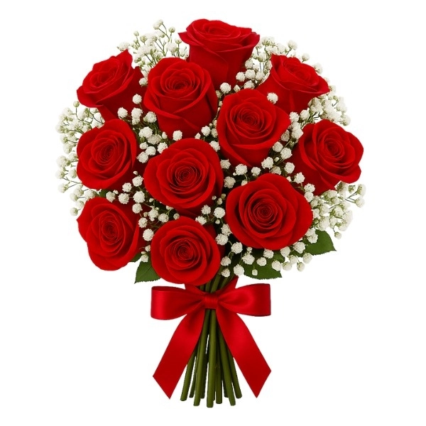 Buquê De 12 Rosas Vermelha Com Gipsofila
