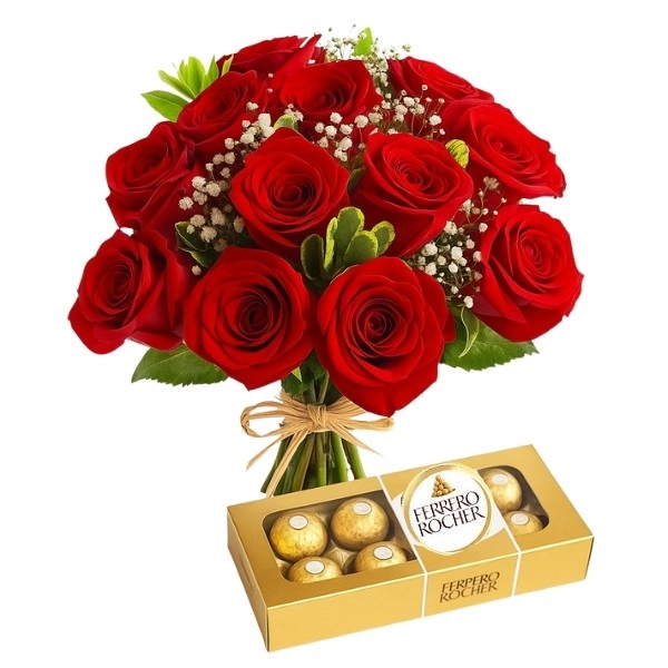 Buquê De 12 Rosas Vermelha Com Chocolate
