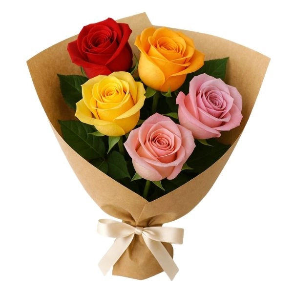 Buquê Com 5 Rosas Coloridas