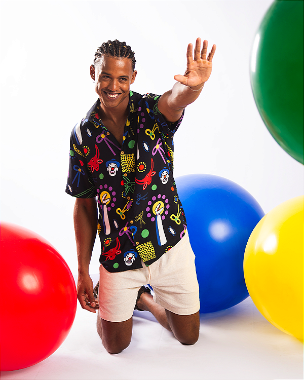CAMISA DE BOTÃO ESTAMPADA EM VISCOSE - PRETO BUMBÁ