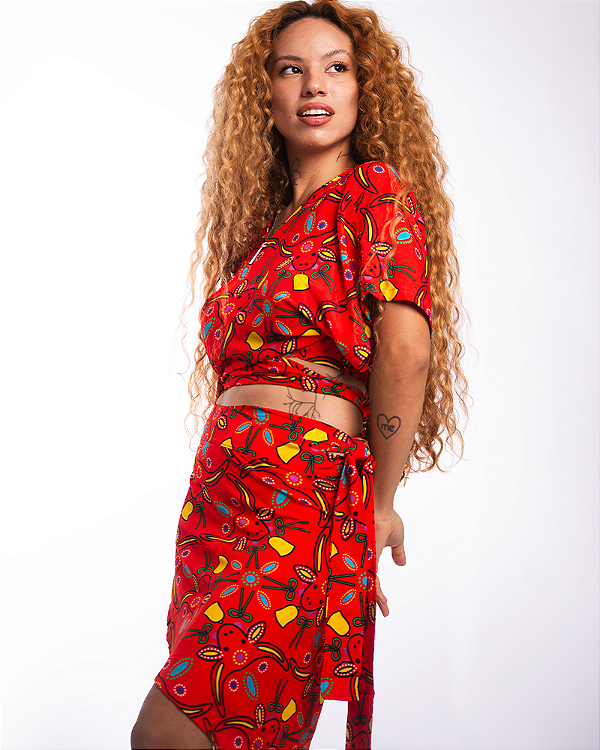 SAIA ENVELOPE ESTAMPADA EM VISCOSE - VERMELHO CORTEJO