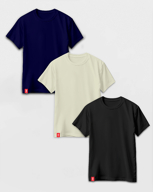 Kit Camisetas Básicas 3 cores - Algodão Leve