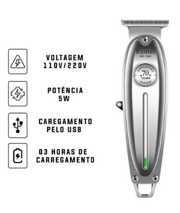 Aparador De Pelo E Cabelo Kemei Prateado Km 1949