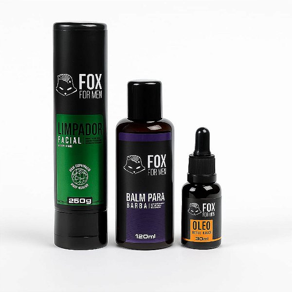Combo Fox Premium para Barba e Rosto – Óleo, Esfoliante e Balm