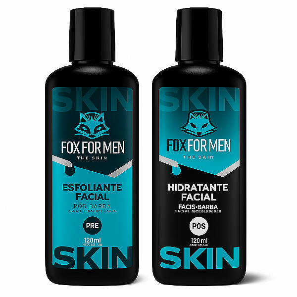 Combo SKIN Fox For Men — Esfoliante Pré-Barba + Hidratante Pós-Barba 120g