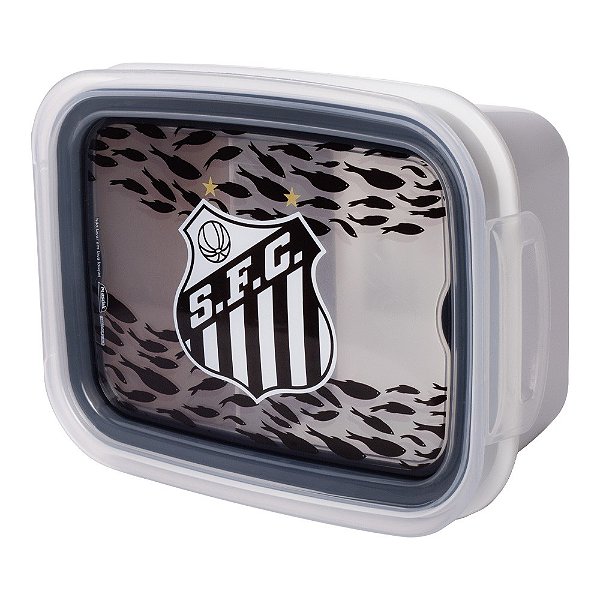 Marmita com Trava e Compartimento Interno 850ml Oficial do Santos Plasutil Ref.16086